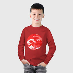 Лонгслив хлопковый детский Волна в Канагаве, цвет: красный — фото 2
