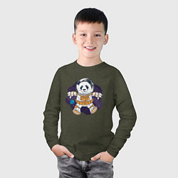 Лонгслив хлопковый детский Милая Космическая Панда, цвет: меланж-хаки — фото 2