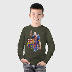 Лонгслив хлопковый детский Lionel Messi Barcelona Argentina!, цвет: меланж-хаки — фото 2