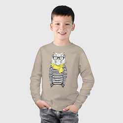 Лонгслив хлопковый детский Hipster Cat, цвет: миндальный — фото 2