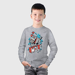 Лонгслив хлопковый детский Майнкрафт Волк, Minecraft Wolf, цвет: меланж — фото 2