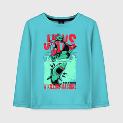 Лонгслив хлопковый детский Корабль и акула, цвет: бирюзовый