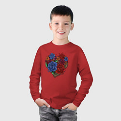 Лонгслив хлопковый детский Цветочное сердце, цвет: красный — фото 2