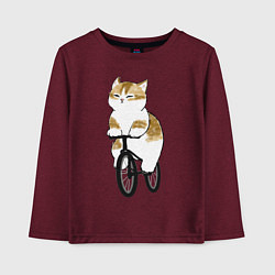 Лонгслив хлопковый детский Котик на велосипеде, цвет: меланж-бордовый