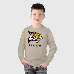 Лонгслив хлопковый детский Тигр - Tiger, цвет: миндальный — фото 2