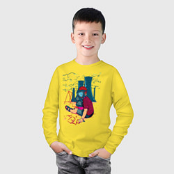 Лонгслив хлопковый детский Мальчик в противогазе, цвет: желтый — фото 2