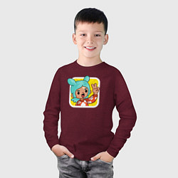 Лонгслив хлопковый детский Icon Toca Boca, цвет: меланж-бордовый — фото 2