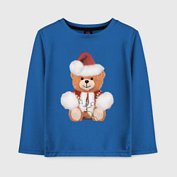 Лонгслив хлопковый детский Новогодний медвежонок, цвет: синий