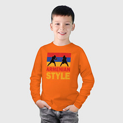 Лонгслив хлопковый детский Армянский стиль, цвет: оранжевый — фото 2