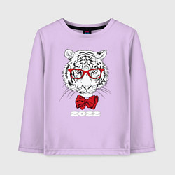 Лонгслив хлопковый детский Белый тигр в красных очках, цвет: лаванда