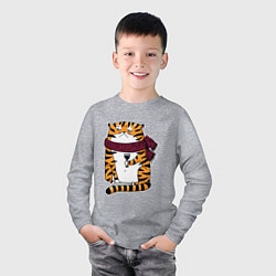 Лонгслив хлопковый детский Недовольный тигр с бокалом вина, цвет: меланж — фото 2