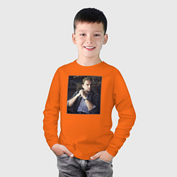 Лонгслив хлопковый детский Леонардо Ди Каприо, фотопортрет, цвет: оранжевый — фото 2