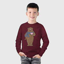 Лонгслив хлопковый детский Медвежий романтик, цвет: меланж-бордовый — фото 2