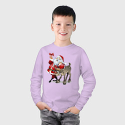 Лонгслив хлопковый детский Прикольный дедуля с подарком и олень, цвет: лаванда — фото 2