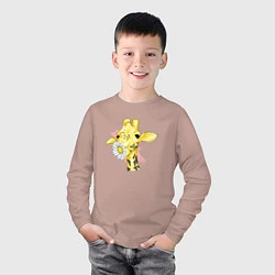 Лонгслив хлопковый детский Жирафа с цветком, цвет: пыльно-розовый — фото 2
