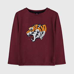 Лонгслив хлопковый детский Голова разъяренного тигра, цвет: меланж-бордовый