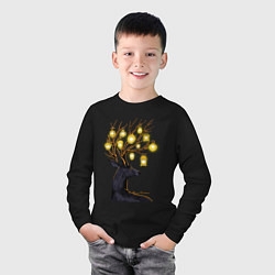 Лонгслив хлопковый детский Рождественские огни, цвет: черный — фото 2