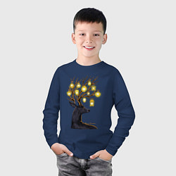 Лонгслив хлопковый детский Рождественские огни, цвет: тёмно-синий — фото 2