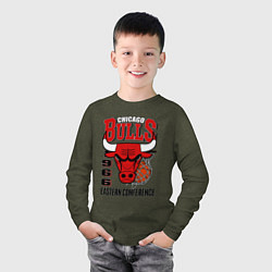 Лонгслив хлопковый детский Chicago Bulls NBA, цвет: меланж-хаки — фото 2