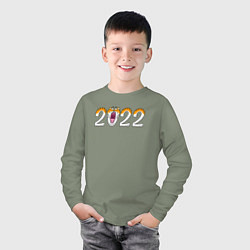 Лонгслив хлопковый детский Надпись 2022 - год тигра, цвет: авокадо — фото 2