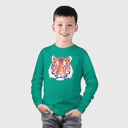 Лонгслив хлопковый детский Тигра оранжевый, цвет: зеленый — фото 2
