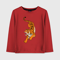 Лонгслив хлопковый детский Агрессивный коварный тигр, цвет: красный