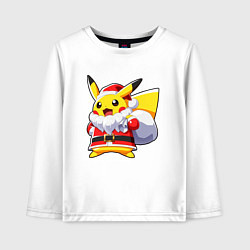 Лонгслив хлопковый детский НОВОГОДНИЙ ПИКАЧУ САНТА КЛАУС, цвет: белый
