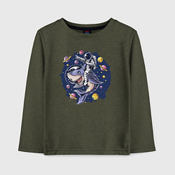 Лонгслив хлопковый детский Космонавт верхом на акуле, цвет: меланж-хаки