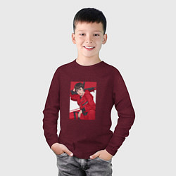 Лонгслив хлопковый детский Токио Money Heist, цвет: меланж-бордовый — фото 2
