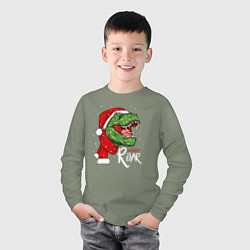 Лонгслив хлопковый детский T-rex Merry Roar, цвет: авокадо — фото 2