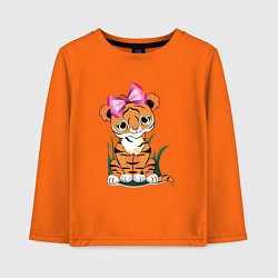 Лонгслив хлопковый детский Тигр девочка, цвет: оранжевый