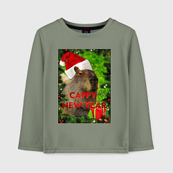 Лонгслив хлопковый детский Капибара happy new year capybara новый год, цвет: авокадо