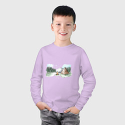 Лонгслив хлопковый детский Поход в горы, цвет: лаванда — фото 2