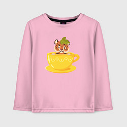 Лонгслив хлопковый детский Тигренок в чашке чая, цвет: светло-розовый
