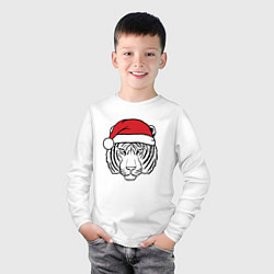Лонгслив хлопковый детский Тигр в новогодней шапке, цвет: белый — фото 2