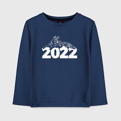 Лонгслив хлопковый детский Новогодний тигр 2022 White, цвет: тёмно-синий