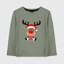 Лонгслив хлопковый детский Новогодний олень с подарком в руках, цвет: авокадо