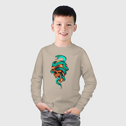 Лонгслив хлопковый детский SNAKE AND SKULL, цвет: миндальный — фото 2