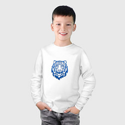 Лонгслив хлопковый детский Символ года тигренок синий, цвет: белый — фото 2