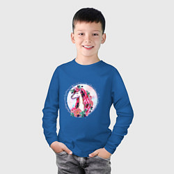 Лонгслив хлопковый детский Единорог среди цветов и ягод Акварель, цвет: синий — фото 2