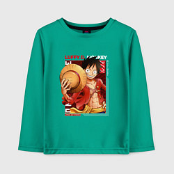 Лонгслив хлопковый детский Ван-Пис One Piece, Луффи Мугивара, цвет: зеленый