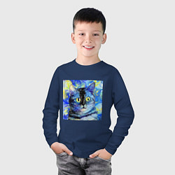 Лонгслив хлопковый детский Кот ван Гога Настроение, цвет: тёмно-синий — фото 2