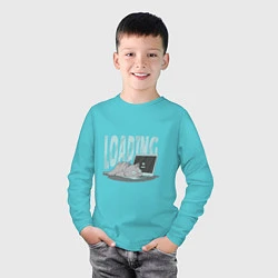 Лонгслив хлопковый детский Загрузка Кот программист, цвет: бирюзовый — фото 2