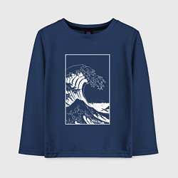 Лонгслив хлопковый детский Japan waves Японская волна, цвет: тёмно-синий
