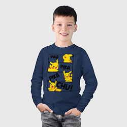 Лонгслив хлопковый детский Пика Пика Пикачу Pikachu, цвет: тёмно-синий — фото 2