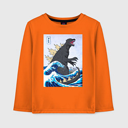 Лонгслив хлопковый детский Godzilla in The Waves Eastern, цвет: оранжевый