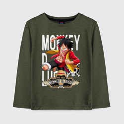 Лонгслив хлопковый детский One Piece Monkey Большой Куш Манки, цвет: меланж-хаки
