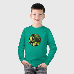 Лонгслив хлопковый детский Снейк в джунглях, цвет: зеленый — фото 2