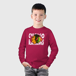 Лонгслив хлопковый детский Чикаго Блэкхокс, Chicago Blackhawks, цвет: маджента — фото 2