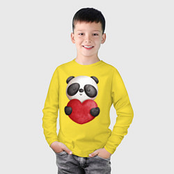Лонгслив хлопковый детский Панда с сердечком 14 февраля, цвет: желтый — фото 2